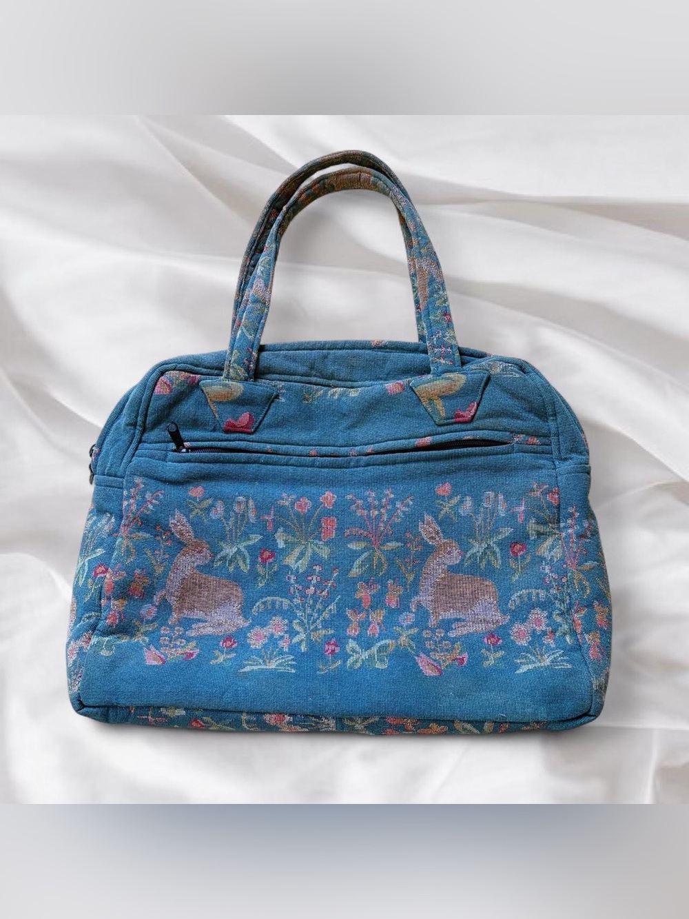 ‼️SOLD‼️90s Teal Bernadette Rabbit Tapestry Overnight Bag